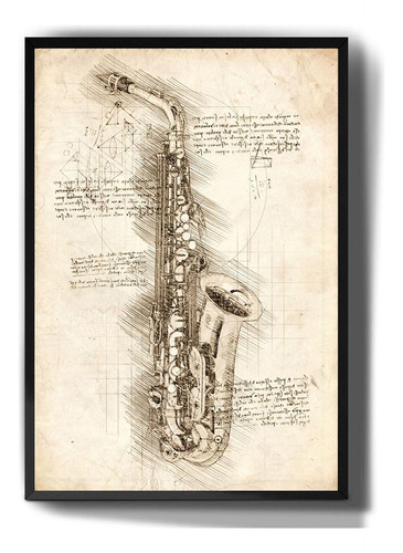 Quadro Decorativo Desenho Saxofone Instrumento Arte