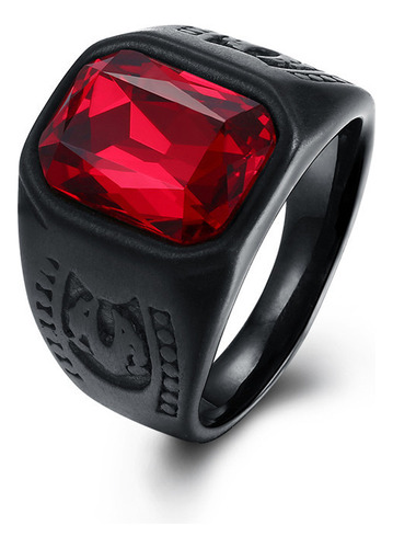 Anillo De Hombre Grande Con Gema Roja