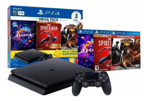 Playstation 4 1tb Ps4 Slim + 3 Jogos+ Nf + 3 Meses Garantia 