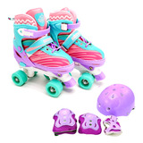 Patins Quad Roller Infantil 4 Rodas Kit Proteçao 34-37