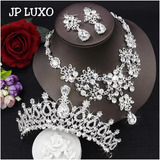 Conjunto Tiara Noiva Coroa Debutante Colar Pente Strass Prat