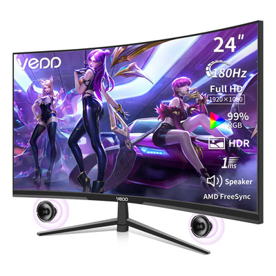Monitor Gamer Curvo 24 Pulgadas Vedd 180Hz 1ms Full HD FreeSync Altavoces Integrados HDMI DP para PC Xbox PS4 PS5 | Envío gratis