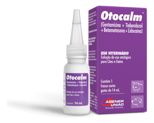 Otocalm Gotas 14ml Para Cães/gatos Agener Solução Otologica