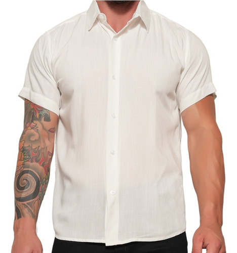 Camisa Social Manga Slim Botão Masculina Algodão 100%