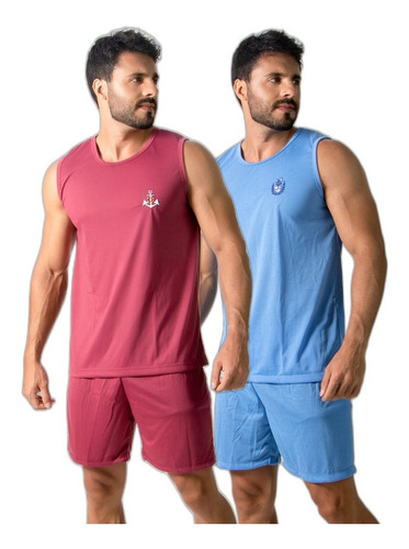 Kit 2 Pijama Masculino Curto Adulto Camiseta E Short Dormir