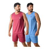 Kit 2 Pijama Masculino Curto Adulto Camiseta E Short Dormir