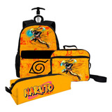 Kit Mochila Rodinha Naruto Com Estojo E Lancheira Infantil