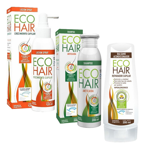 Combo Eco Hair Anticaida Crecimiento Cabello Locion Sham Aco