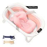 Bañera Tina De Baño Plegable Portatil Con Almohada Para Bebe Color Rosa Liso