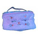 Estuche Cosmetiquero Grande Felpa Diseño Gata Gato Kawaii 