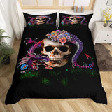 ~? Feelyou Floral Skull Duvet Cover Set King Size Digital Pr