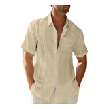 Camisa K Para Hombre, Casual, Lisa, Doblada, Manga Corta, Ci