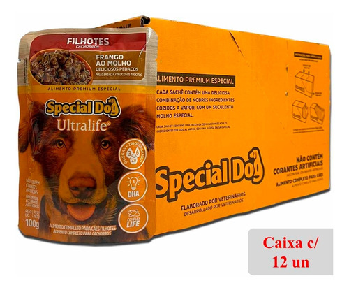 Kit 12 Sachê Special Dog Cães Filhote Frango 100g Cx Fechada