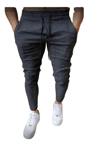 Jogger Caballero Cuadros Negro Casual Elegante 