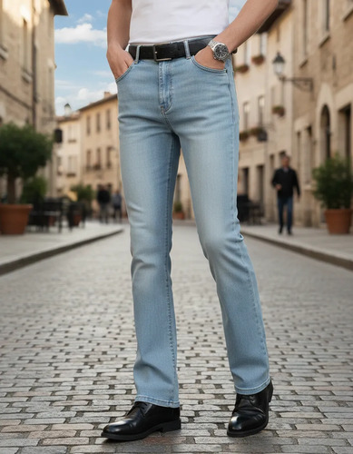 Pantalones Vaqueros Acampanados De Mezclilla For Hombre, Pi
