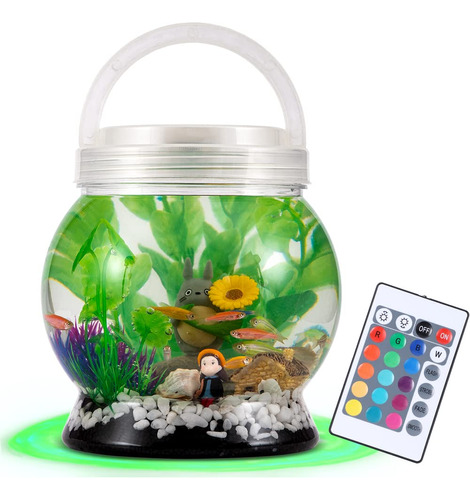 Acuario La Ken Du Betta Tetra Con Iluminación Led, 2 Litros