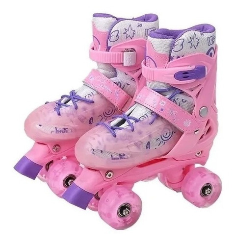 Patins Quad Rosa Regulável 28-32 E 33-36 Rodinhas Led !