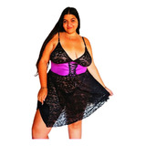 Art.4093 Camisolin De Encaje Negro Con Busto Lycra Violeta