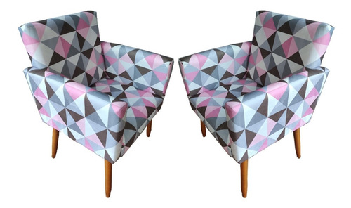 Kit 2 Poltrona Cadeira Decorativa Nina Suede Estampa Colorid