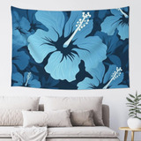 Adanti Blue Hibiscus Print Tapestry Decorative Wall Soft Wi.