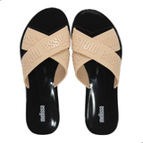 Tamanco Tiras Em X Melissa M-lover Slide Bege C/ Preto