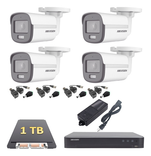 Kit 4 Cámaras Color Vu 1080p 2.8mm 4ch Hikvision Cctv 1tb