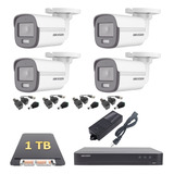 Kit 4 Cámaras Color Vu 1080p 2.8mm 4ch Hikvision Cctv 1tb