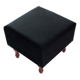 Puff Banqueta Espuma 40cm Quadrado Suede Preto Decorativo