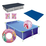 Kit Piscina 3700 L + Capa E Forro + Boias E Bola Princesas