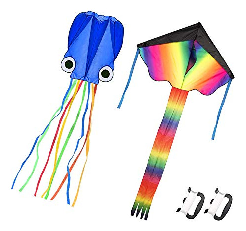 Cometa Arcoíris Mollusc 2pack, Fácil De Volar, Niños Y