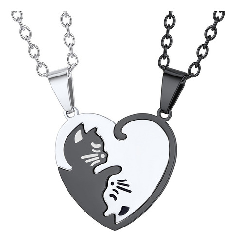 Collar De Acero Inoxidable Con Forma De Amor Yin Yang Gato P