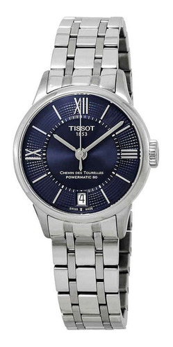 Reloj Tissot Chemin Des Tourelles Automatico Esf Azul Boleta Color De La Correa Plateado Color Del Bisel Plateado