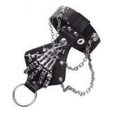 Punk Rocker Biker Gótico Pu Correas De Cuero Pulsera Cráneo