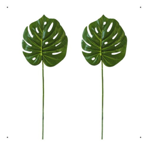 2 Folhas Costela De Adão Artificial Verde Grande Decoração