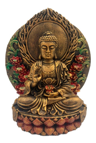 Buda Hindu Tailandês Tibetano Na Flor De Lotus Resina 16cm