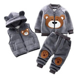 Conjunto Para Niños 3 Pzs Plush Y Polar Chaleco Poleron Buzo