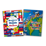 ** 2 Libros Banderas Del Mundo + Atlas Infantil ** Stickers