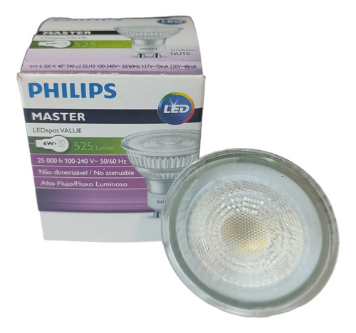 Lampara Dicroica Led Dimerizable Cálida Philips 7w X10