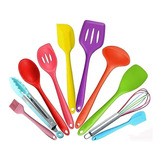 Jogo 10 Utensílios Cozinha Silicone Colorido Colher Pegador