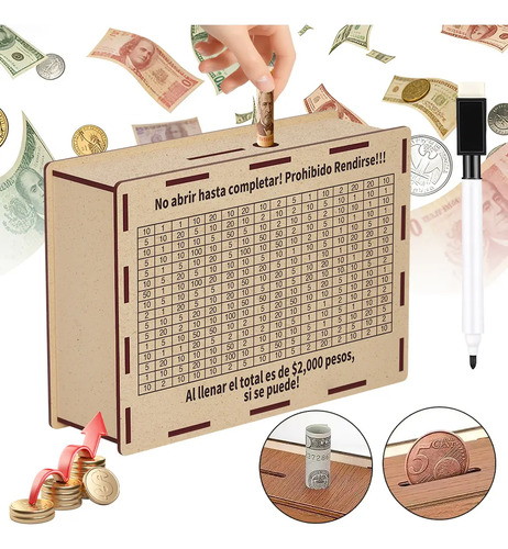 Alcancía Caja De Ahorro Reto Objetivo Dinero Color Fhy