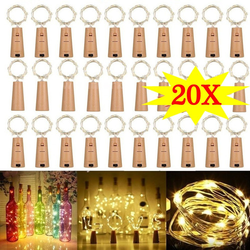 Botella De Vino Con 15 Focos Led, 0,75 M Con Corcho, 20 Piez