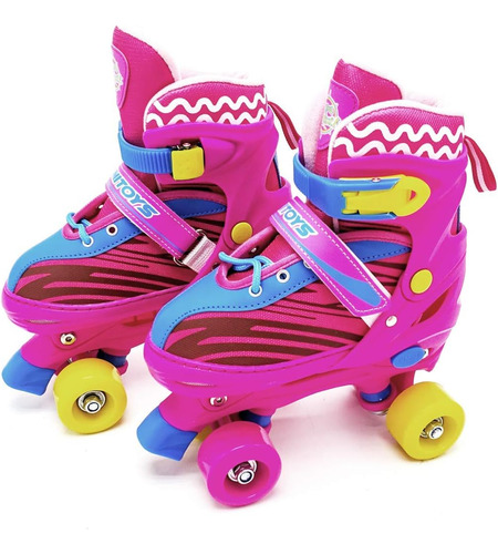 Patins Infantil Com Kit Proteção Menina Rosa Tam 30-33