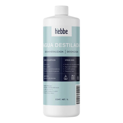 Agua Destilada Deionizada Alta Pureza Uso Cosmetico en Serum y cremas Hebbe Cosmetics 1 L | Meses sin interés