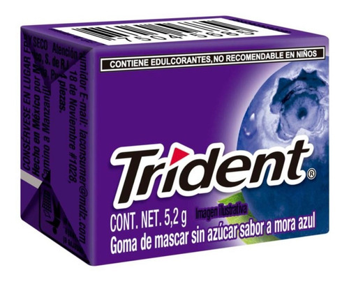 Goma De Mascar Chicle Trident Mora Azul 4's Con 40 Piezas