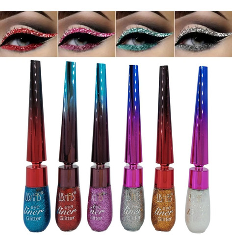 Pack Delineadores Glitter Para Ojos Liquido Efecto Brillante