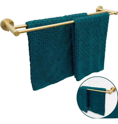 Suporte Duplo Dourado Toalha 60cm Acessorio Lavabo Escovado