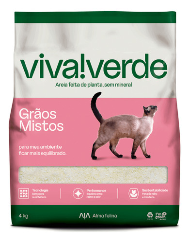 Areia Higiênica Para Gatos Viva Verde Grãos Mistos - 4kg