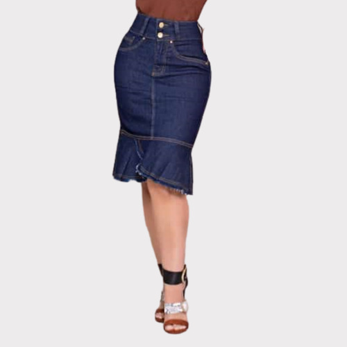 Saia Jeans Evangelica M G Gg Exg Moda Crista Comportada Midi