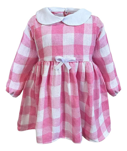 Vestido Xadrez Infantil Flanelado Manga Longa Rosa Longo