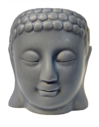Enfeite Vaso Cabeça De Buda Em Ceramica 8cm - Cinza